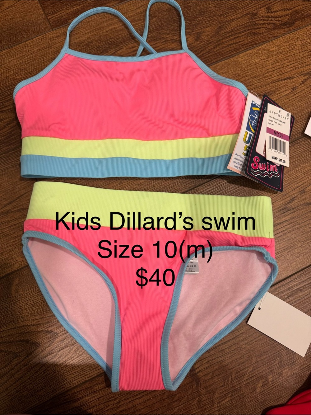 Andy & Evan Neon Pink, Lime & Sky Blue Stripe Two-Piece Swim Set